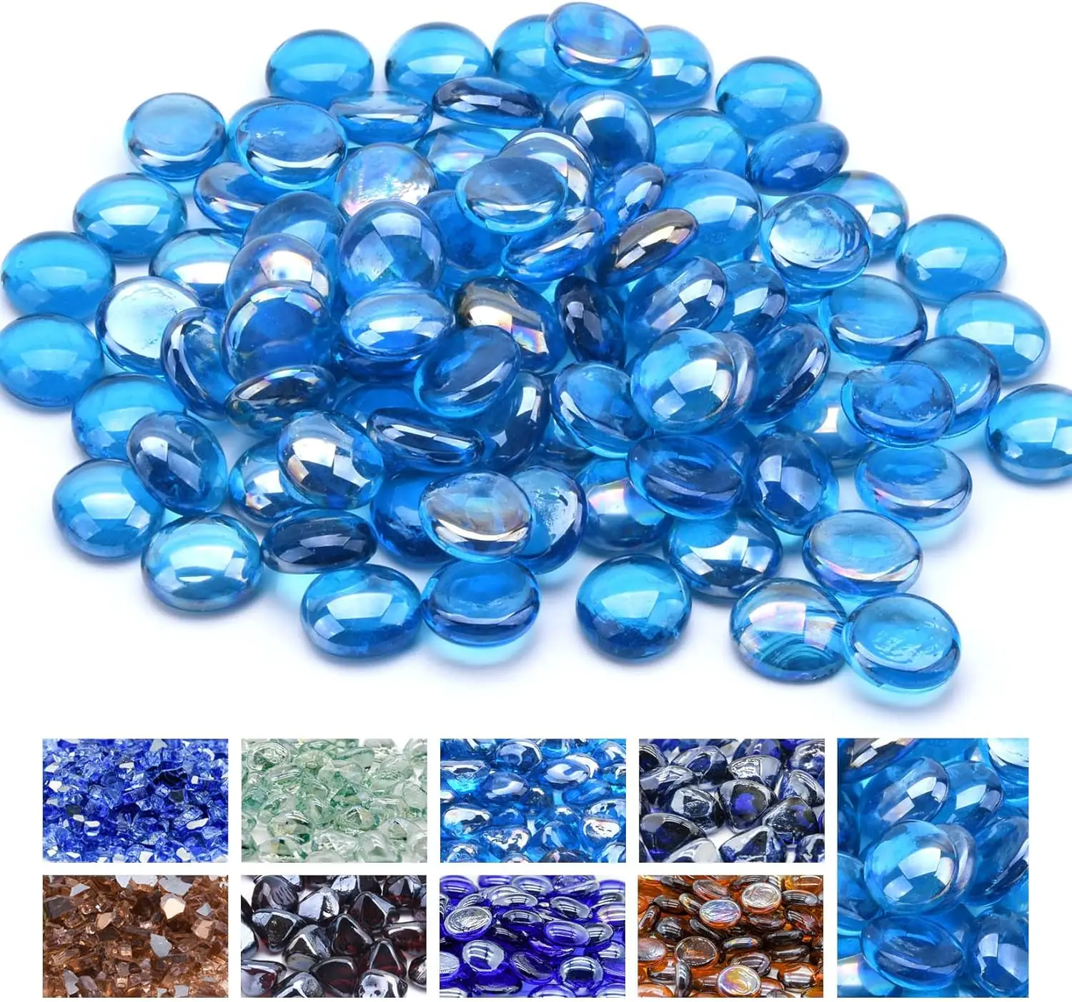 Cuentas de Vidrio Azul Caribe para Fogatas y Chimeneas de Gas, 3/4 Pulgadas, 20 Libras