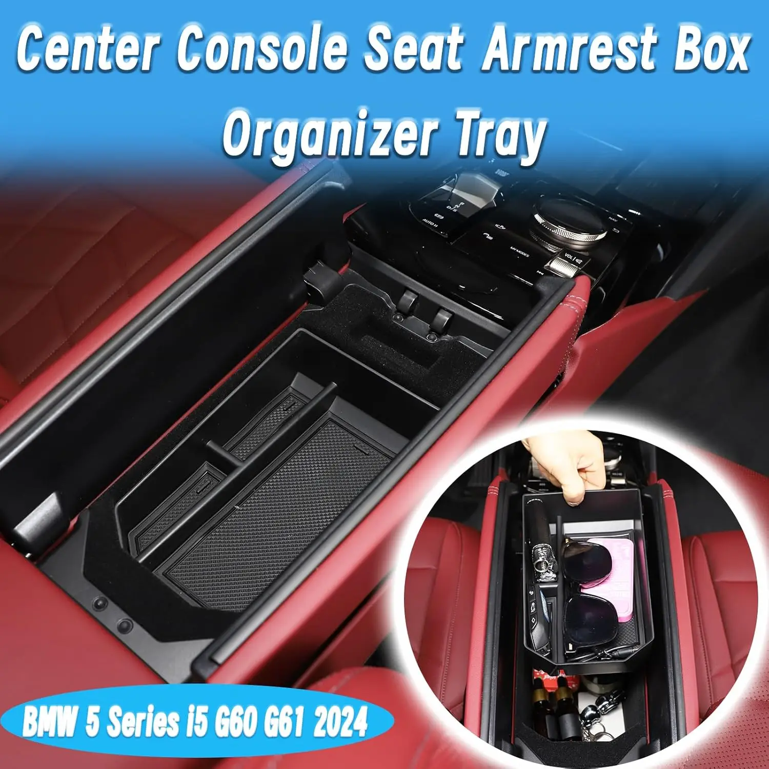 

Armrest Storage Box For BMW 5 Series G60 2024-2026 Car Central Control Navigation Screen Rear Storage Box Mobile Phone Tray