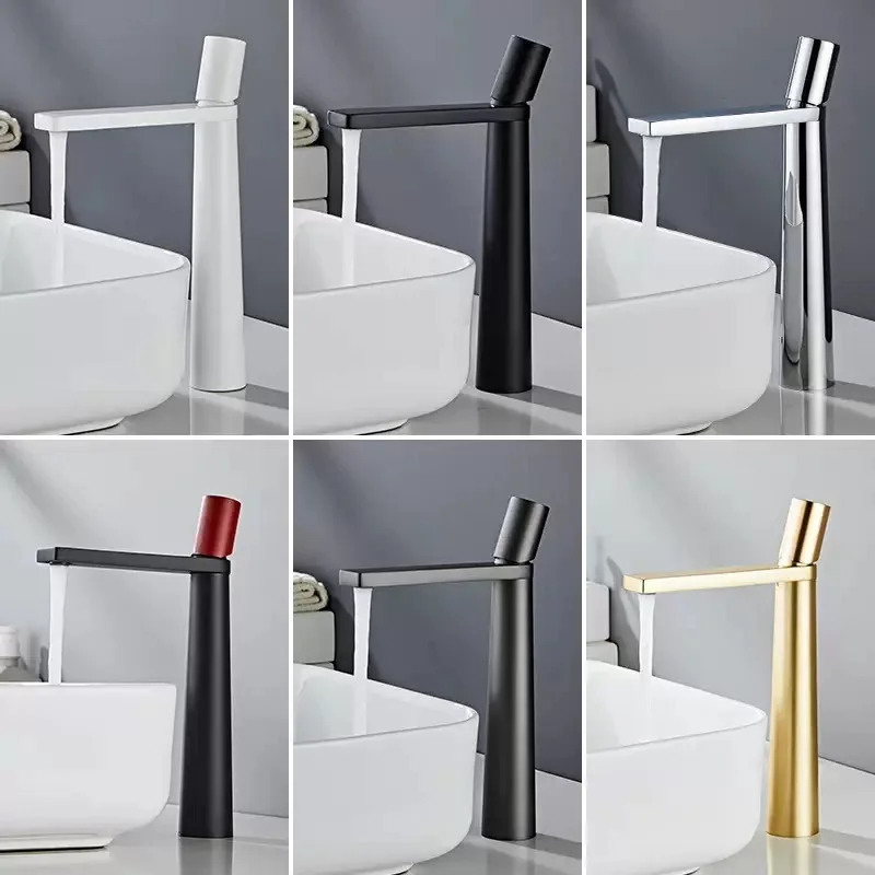 Modern Basin Faucet Brushed Gold Brass Bathroom Mixer Faucet Grey Washbasin Faucet Single Handle Single Hole Wash Sink Water Tap