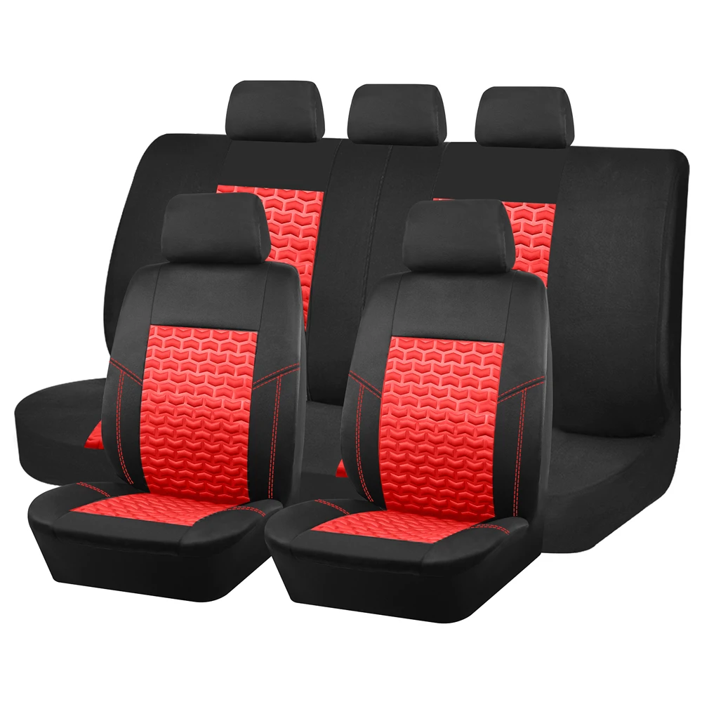 Full Set Car Seat Covers Tire Texture Press Breathable Fabric Seat Covers for Car 3 Zipper for Rear Seat Backrest image 3