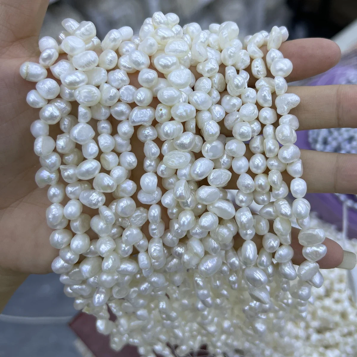 6-7mm Natural Freshwater White  Pearl Bead Baroque Irregular Jewelry Make DIY Necklace Bracelet Accessories Women Wedding