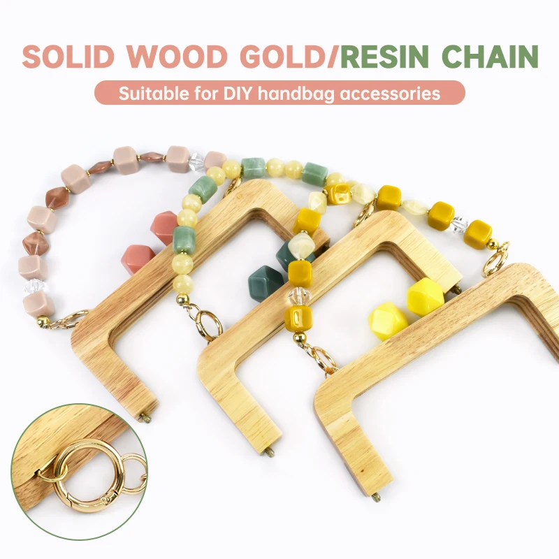 

20cm Wooden Bags Handle Resin Backpack Chain Purse Frame Kiss Clasp Handbag Strap Wallet Handles DIY Handmade Bag Accessories