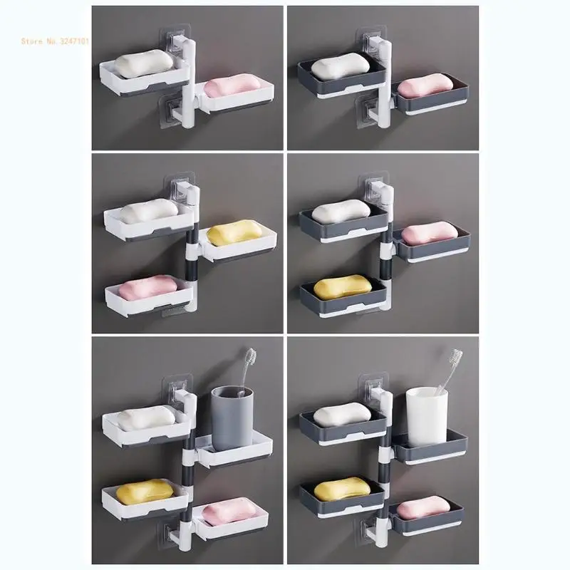 Wall Mounted Soap Saver Tray Rack Rotatable Multilayer Self Adhesive Soap Holder Dropship