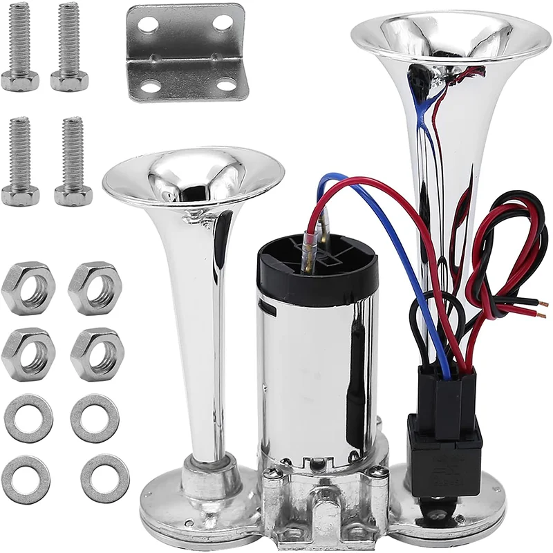 12V 600DB Super Loud Dual Electric Air Horns Kit for Vehicles - With Compressor, Applicable for Cars, SUVs, Trucks, Boat ets