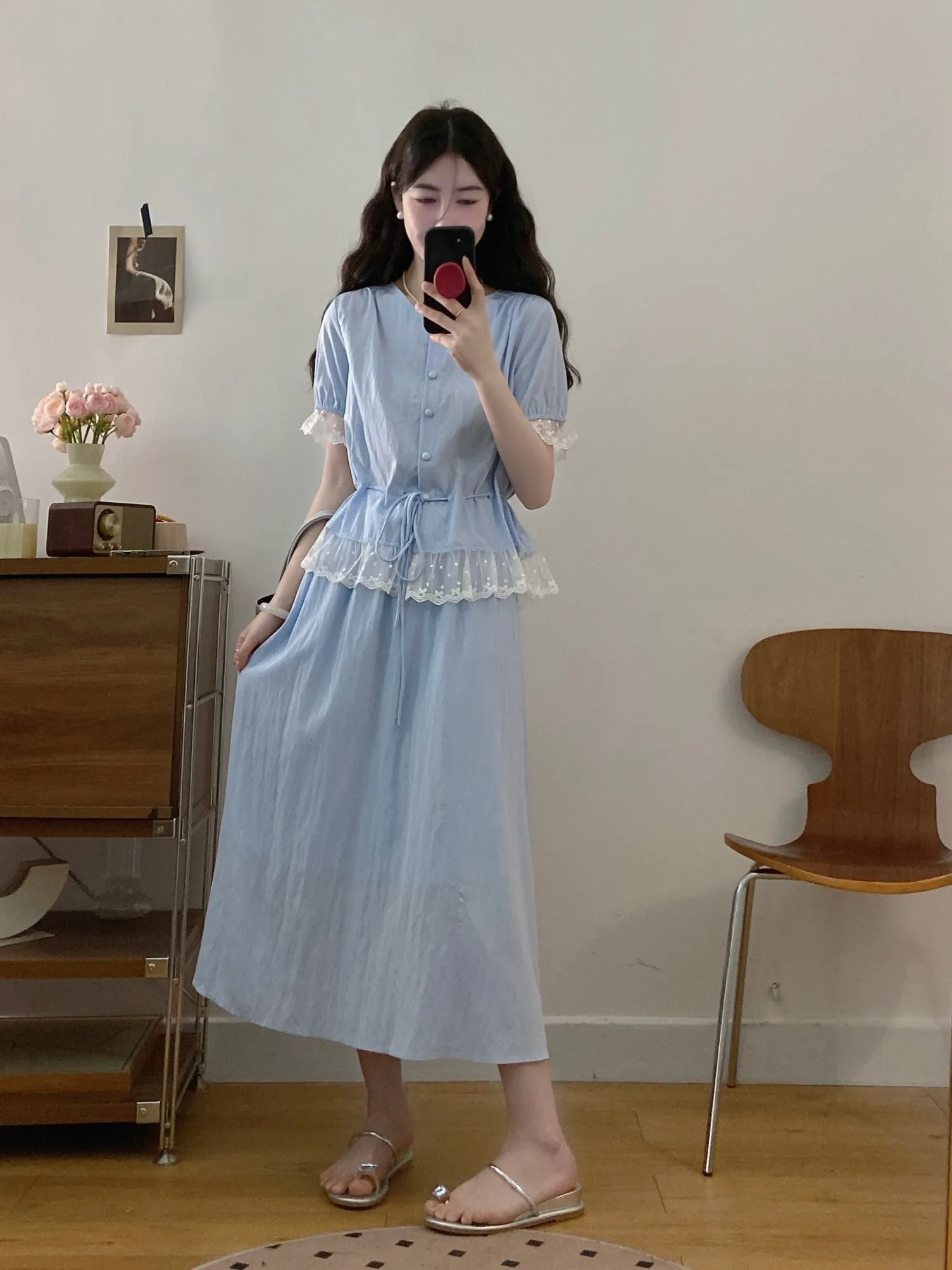 

plus Size Women's Lace Trim ort Sve irt Summer New High Waist A-Line Skirt Faionable Commute Korean Sle Loose Fit