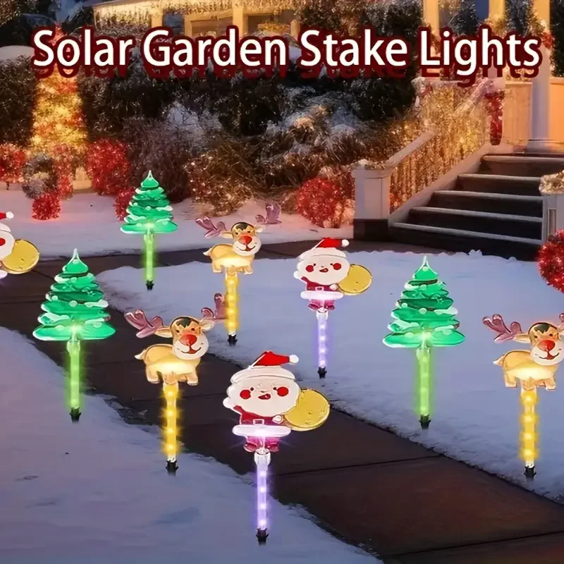 6 uds luces de estaca de Navidad con energía Solar 2024 decoración navideña Solar luces LED al aire libre impermeable jardín pasarela vacaciones 871