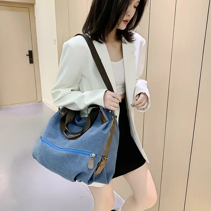 

Fashionable and Trendy Portable Crossbody Bag Spring and Summer Canvas Color Contrast Casual Women's Large Capacity Tote Bag