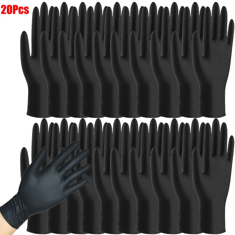 5-20Pcs Black PVC Gloves Work Gloves Kitchen Disposable Synthetic Gloves For Household Kitchen Car Clean Cleaning Gloves