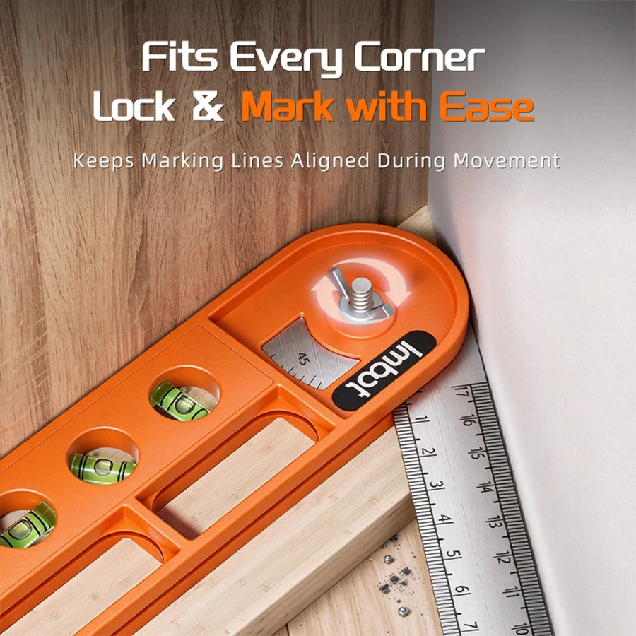 Imbot Multi-Function Carpenter'S Angle Ruler, Marking Ruler, Measuring Ruler, With Level Meter, Foldable, Carpenter'S Tool