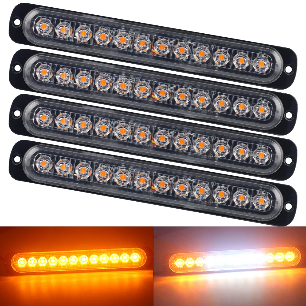 

4x 12 LED Ultra-thin Strobe Light Car Motorcycle Truck Side Emergency Warning Flashing Lamp Truck Trailers Police Light Flasher