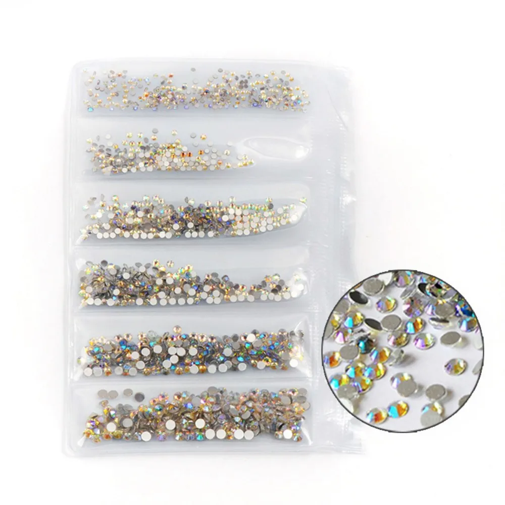 Shimmer AB Color Mix Size 1440PCS SS3-SS10 Nail Art Rhinestones Flat Back Non Hotfix Stone Diamonds For 3D Nails Decorations