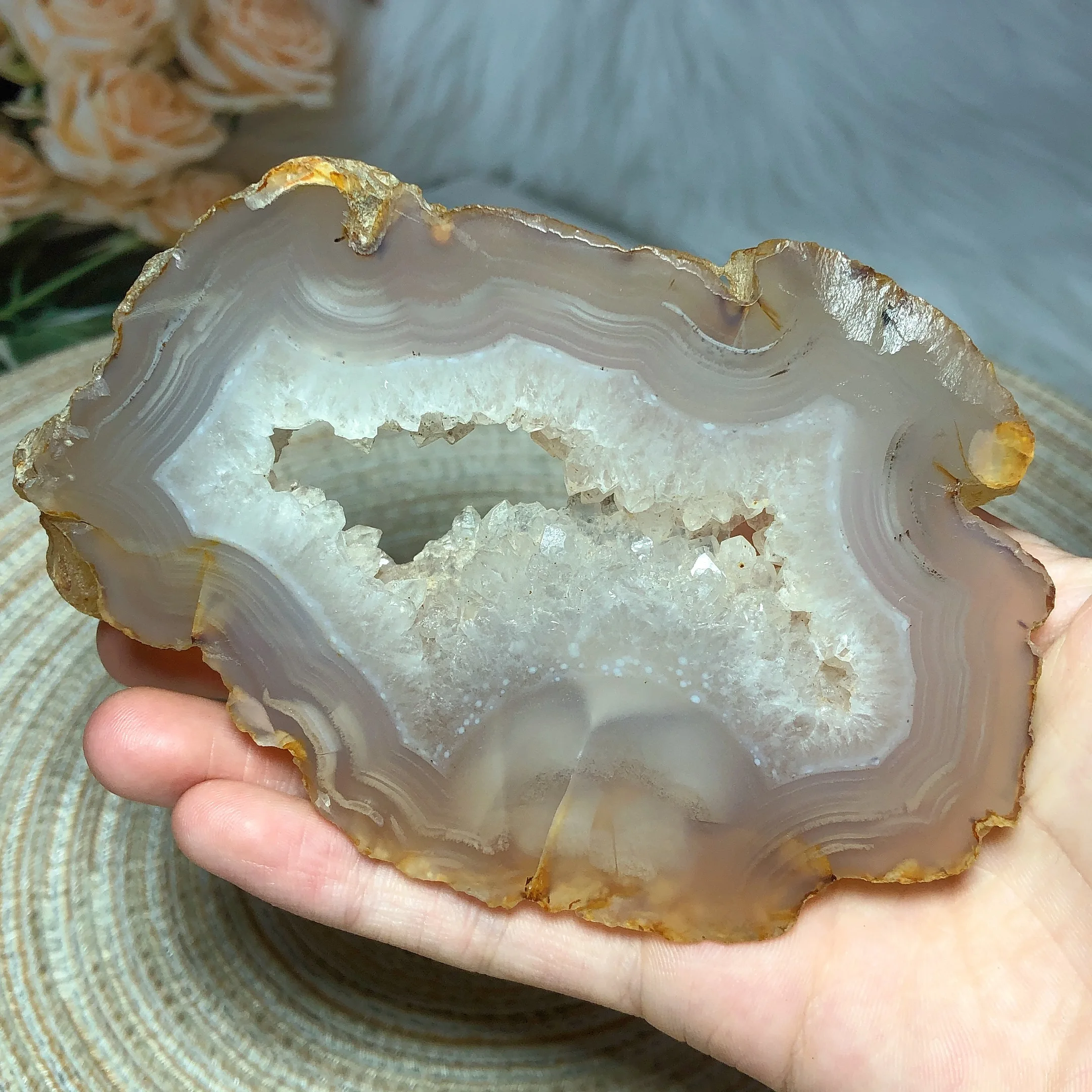 Natural Crystal Druzy Agate Slabs Cricle Healing High Quality Home Decorations Polished Reiki Ore Mineral Crafts Gemstones