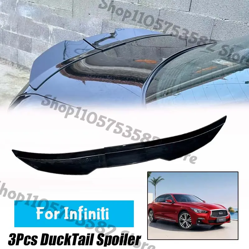 3Pcs Ducktail High Kick Trunk Spoiler For Infiniti Universal Rear Boot Wing For Multi Models Car