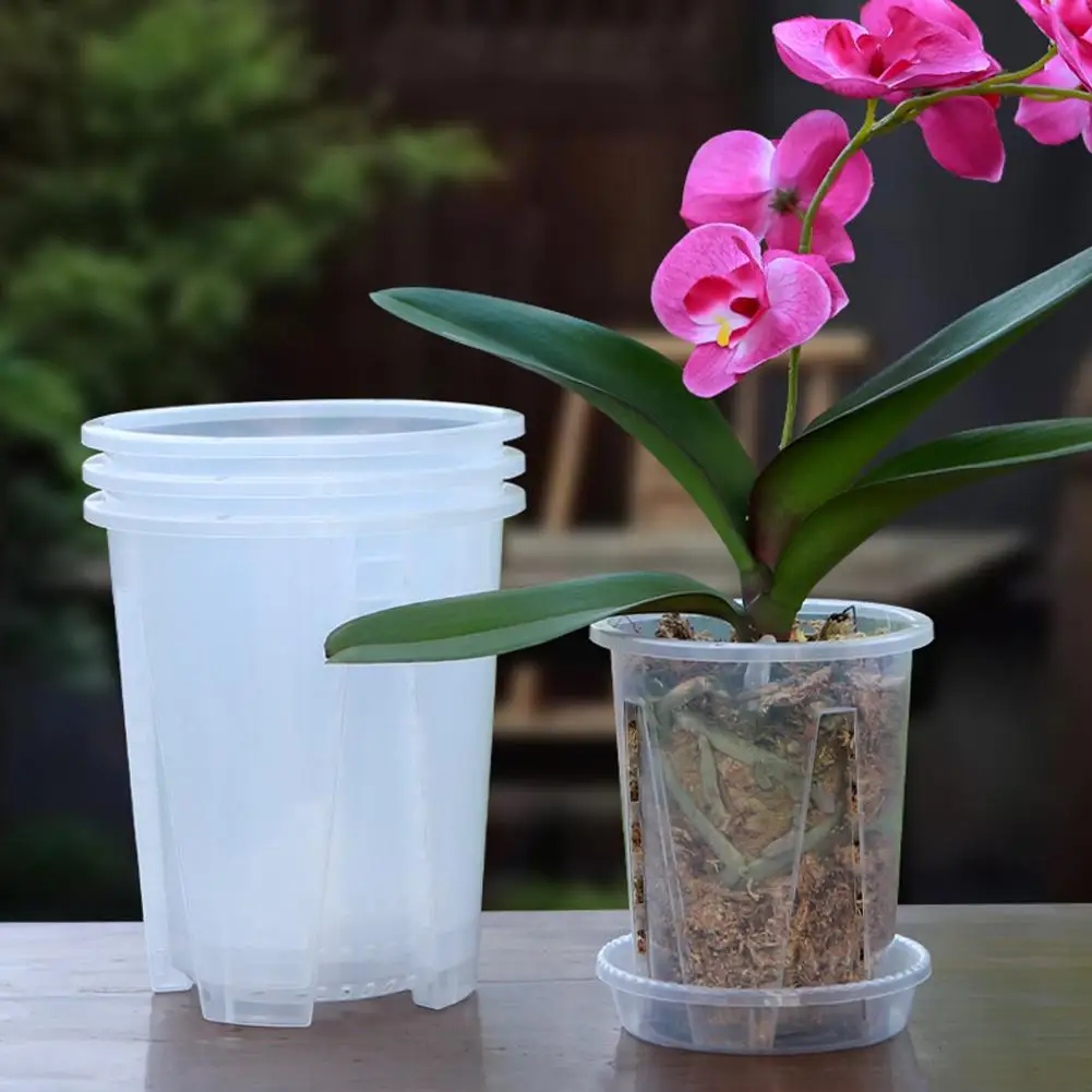 Transparent Orchid Plant Pot for Phalaenopsis with Drainage Holes And Air Column - Prevents Root Rot Ideal for Seedlings And Flo