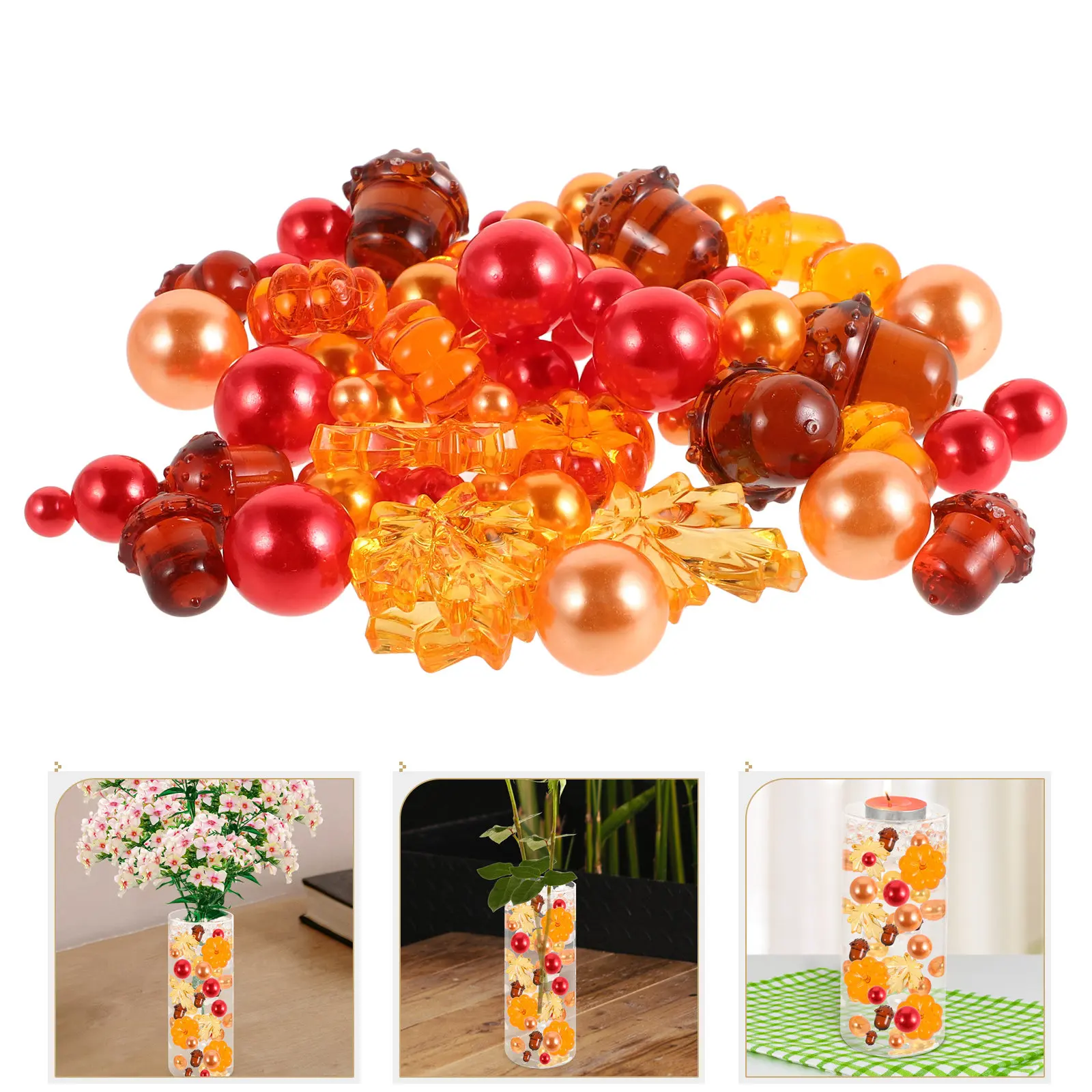 Thanksgiving Vase Fillers Set – Autumn Pumpkin, Maple Leaf & Hazelnut Beads for Home, Office, Commercial Fall Decor