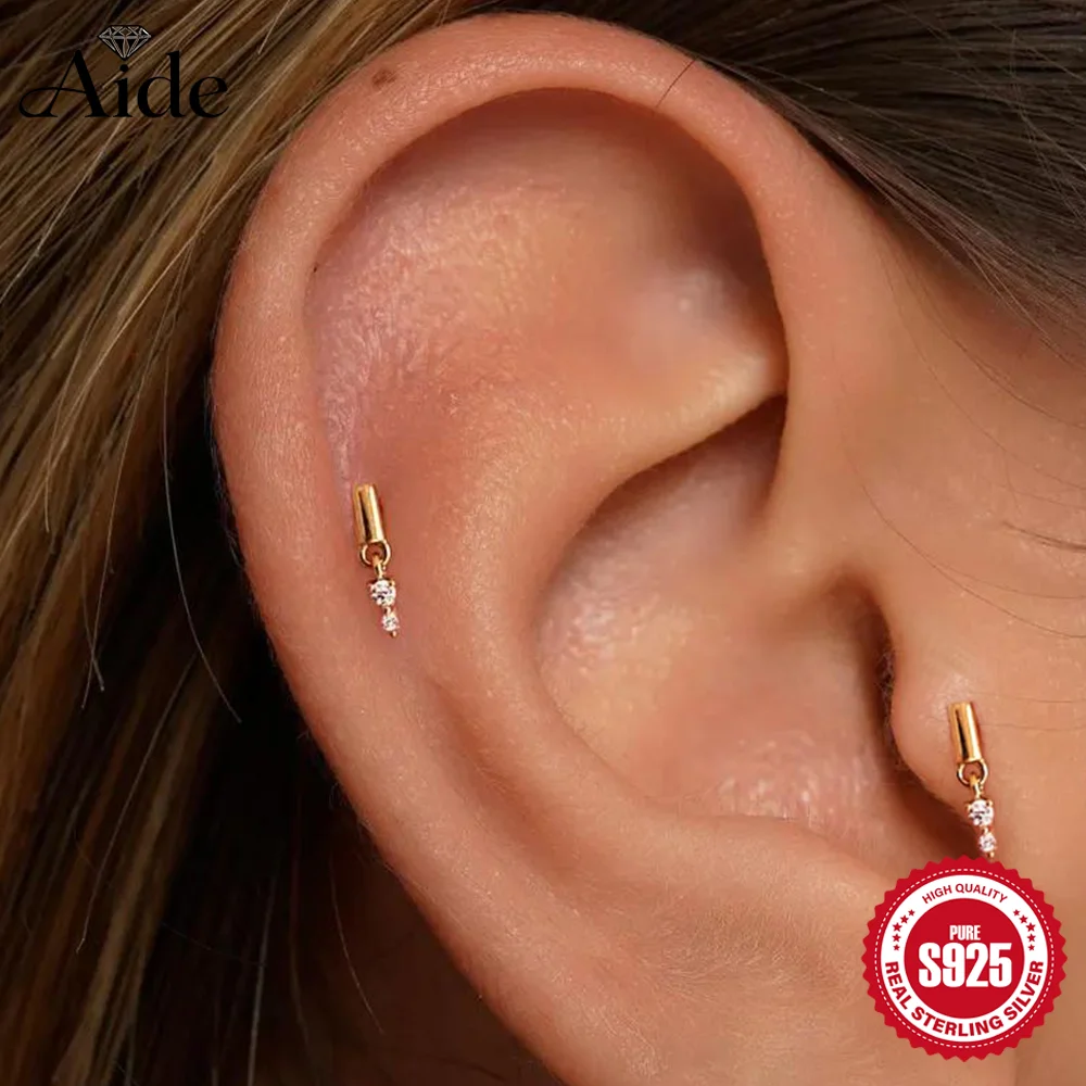 AIDE 925 Sterling Silber klassische Quasten-Ohrringe mit rundem Zirkonia für Damen, 16G Innengewinde, Piercing-Ohrringe, Geburtstag, edler Schmuck