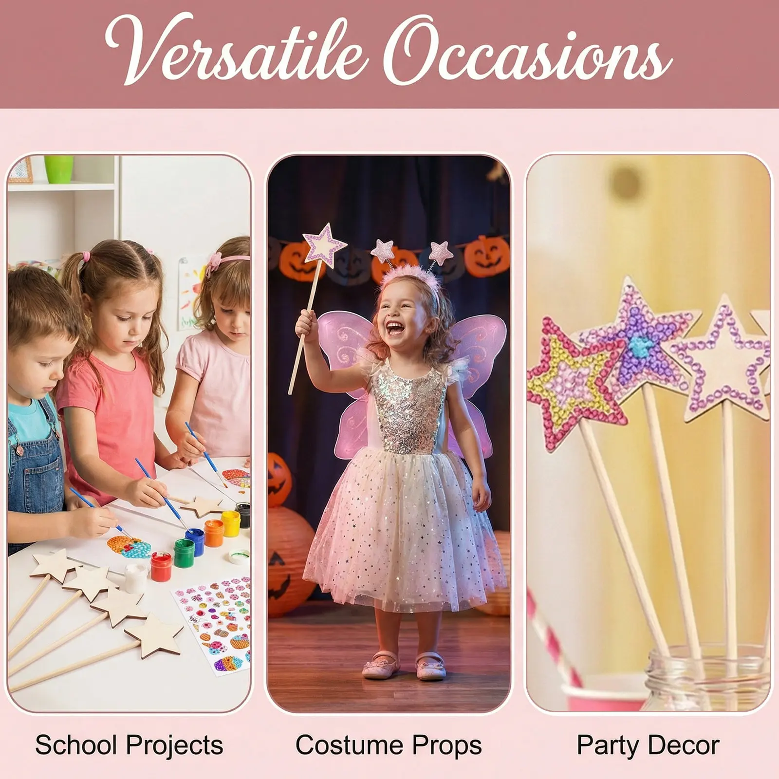 

10Pcs Fairy Wands Wooden DIY Craft Kits Creative Children Accessories for Dress Up Birthday Stage Performance Star