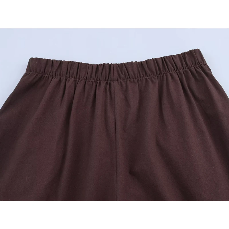 YENKYE Vintage Brown Wide Leg Embroidery Pants Women High Waist Casual Loose Trousers Summer pantalones de mujer