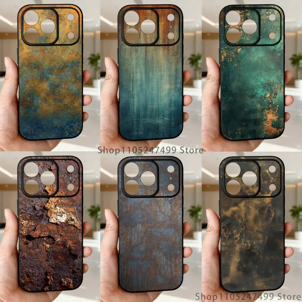 

Rust pattern Retro Industrial Phone Case For iPhone 17,16,15,14,13,12,Pro,Max,Plus,E,SE4,Air,Mini Black Soft Box