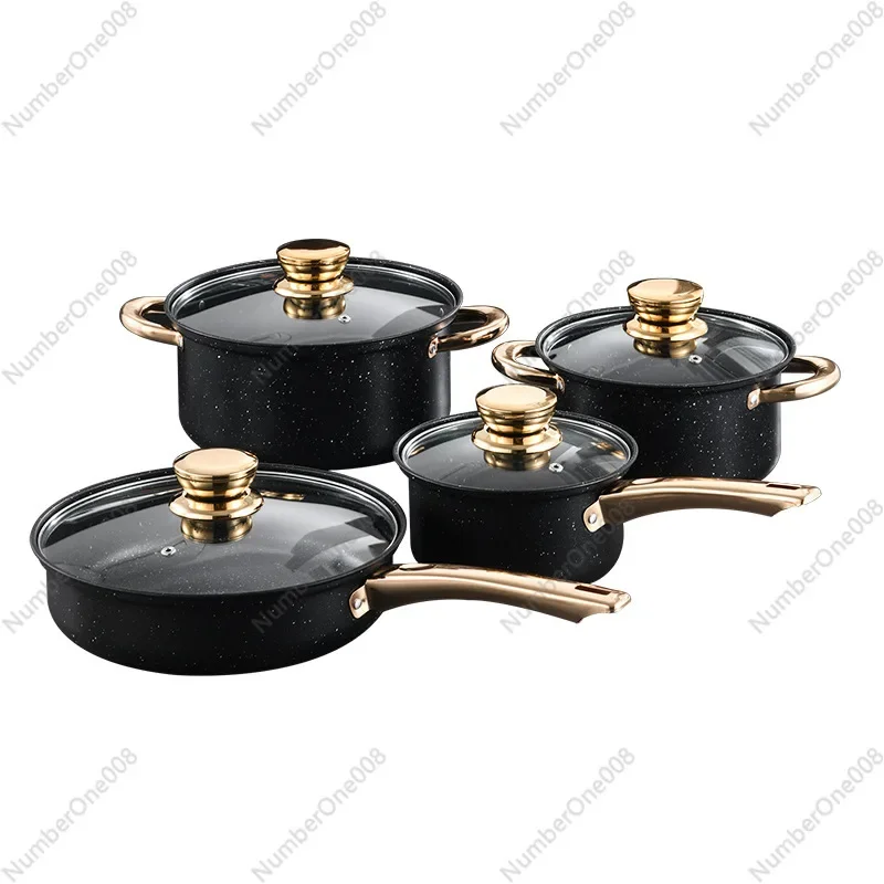 Marble Non-Stick Cookware Set, Gold Handle Fry Pan & Sauce Pot Collection