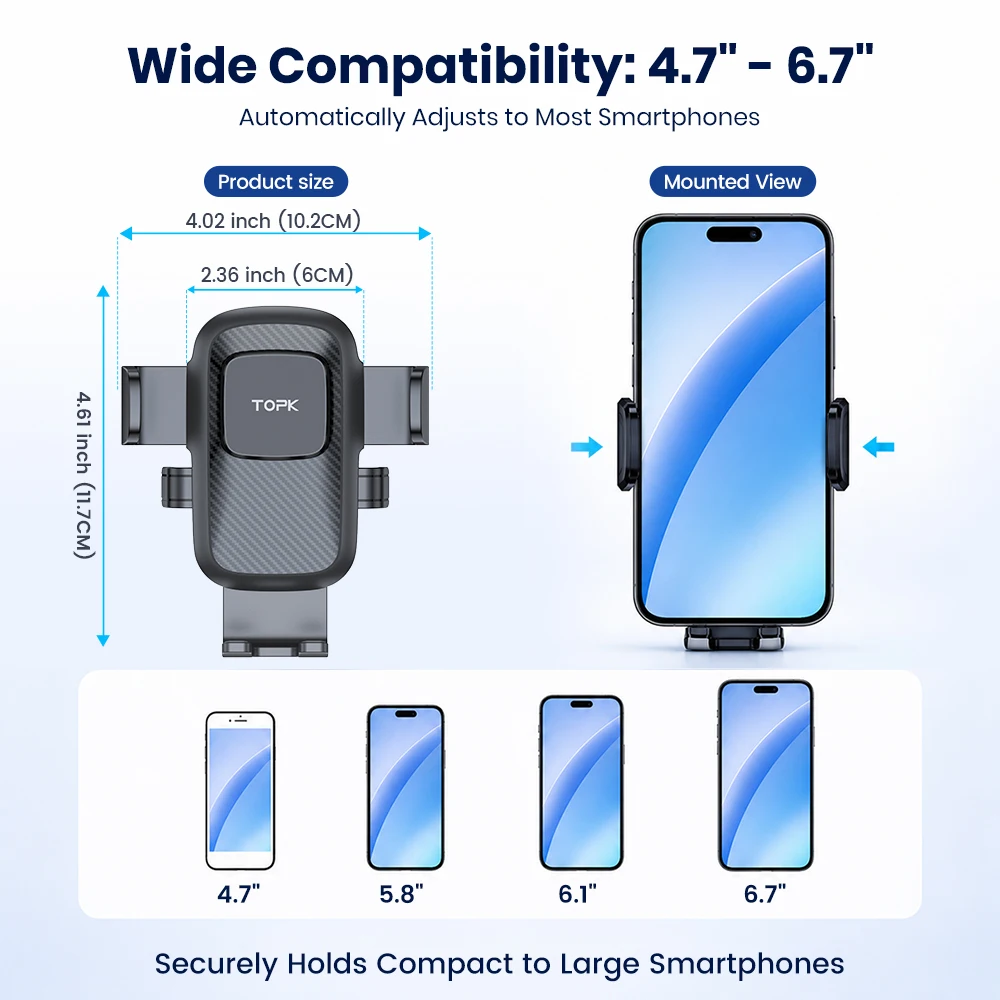 TOPK Universelle Lüftungs-Handyhalterung mit langem Hakenclip für iPhone, Samsung, Xiaomi – Detail 8