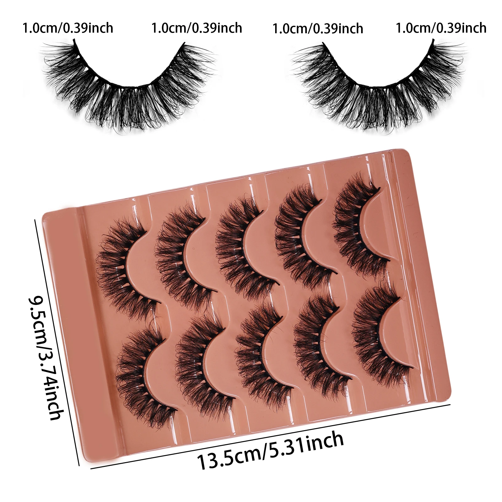 ふわふわつけまつげ5組、太くてふわふわまつげ、ドラマティックなアイメイクに最適