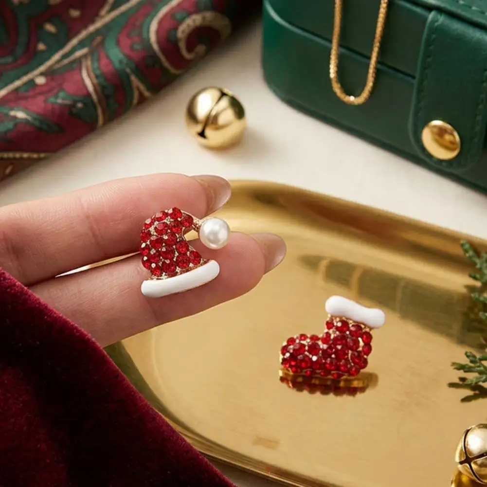 Christmas Jewelry for Women Christmas Stud Earrings Set Sparkly Rhinestone Stocking Earrings Santa Hat for Women for Girls