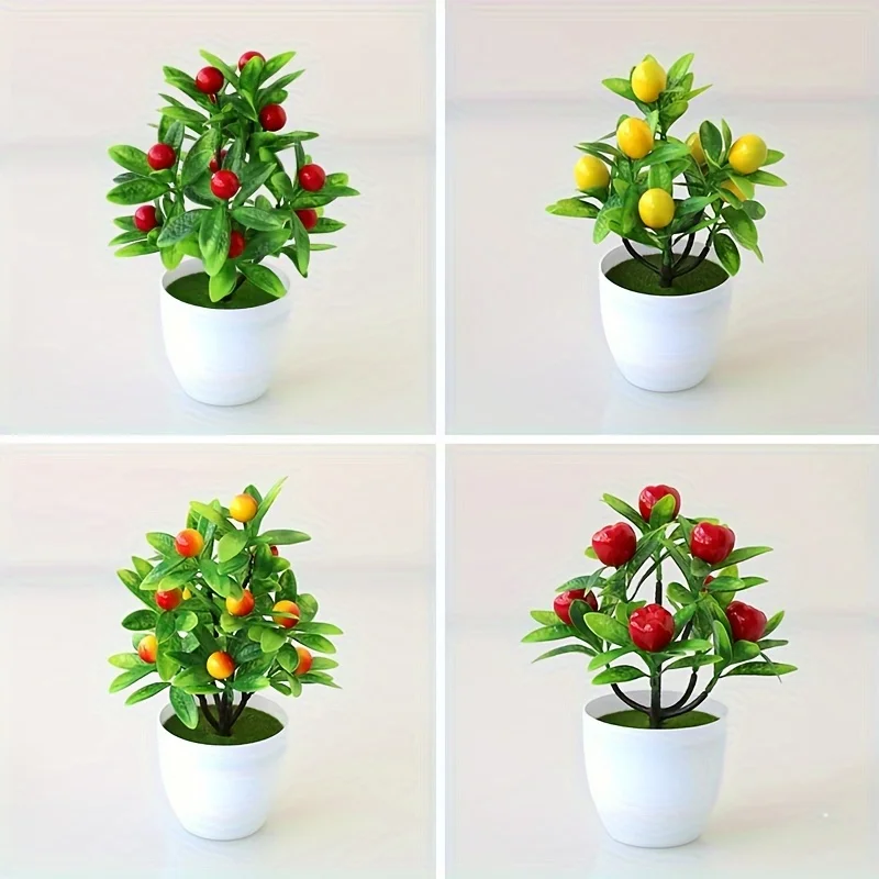 1pc Artificial Plant, Simulation Green Plant, Desktop Decoration, Bouquet Rich Fruit, Potted Rich Fruit, Fake Flower Decoration,