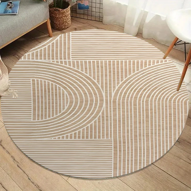 Geometric Striped Round Carpet Living Room Large Rug Beige Modern Area Rugs Bedroom Sofa Chair Floor Mat