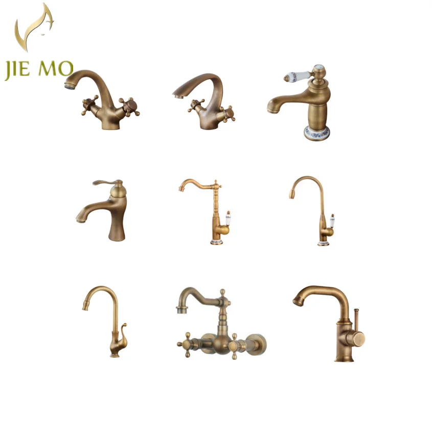 

Retro faucet, brass basin, faucet, classic bathroom, golden ceramic handle, cold and hot water