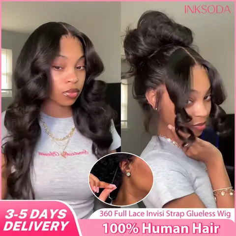 Invisible Strap 360 Full Glueless Wigs Human Hair Hidden Drawstring 360 Lace Frontal Wig Body Wave 30 Inch HD Lace Front Wigs