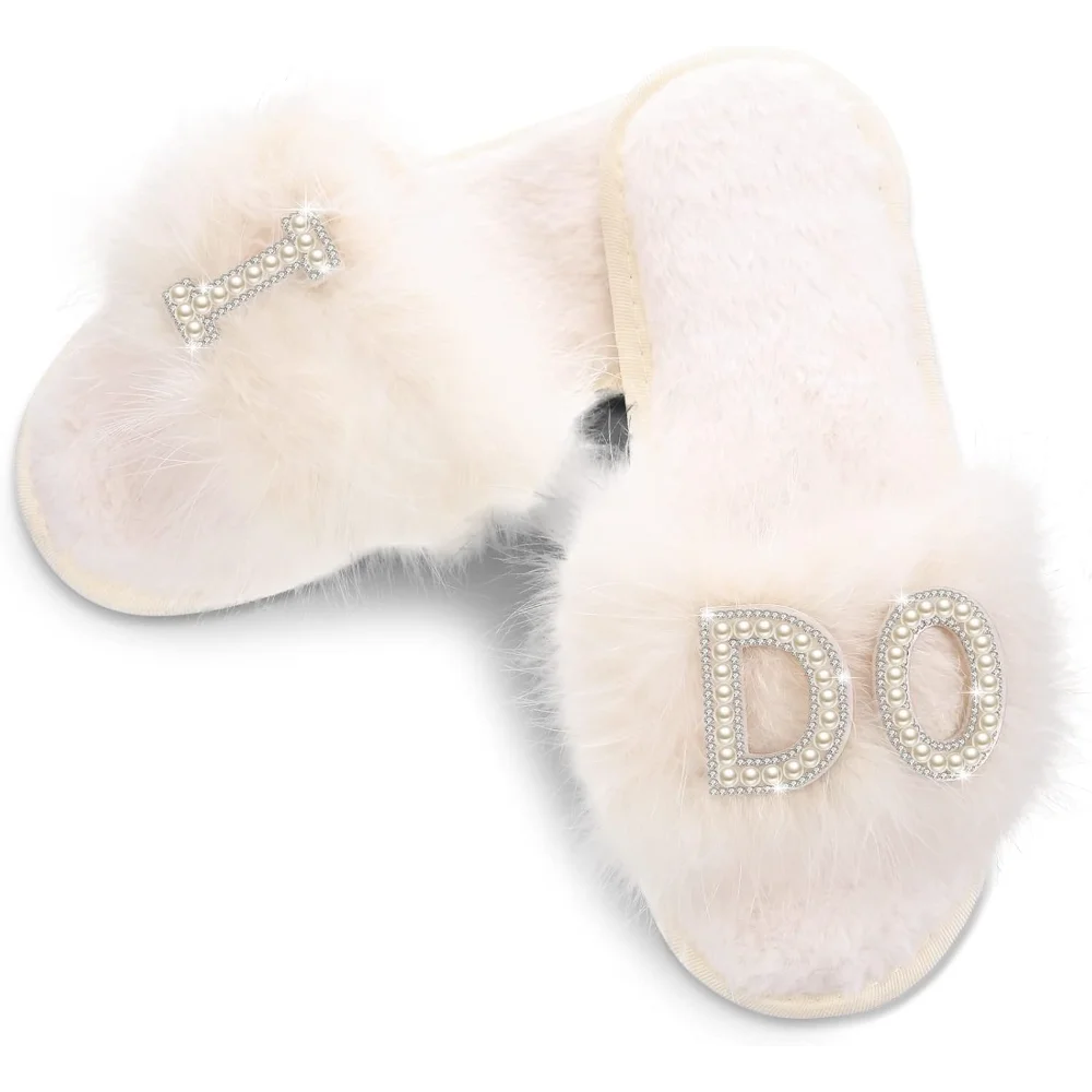 Flauschige Feder-Brautpantoffeln, Brautparty-Accessoire, süßes Foto-Requisit, Geschenk für Bräute, Hochzeitszubehör – Detail 3