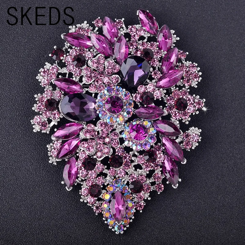 SKEDS Exaggerated Luxury Full Crystal Waterdrop Flower Brooch Pin For Women Men Shining Boutique Decoration Party Wedding Badges