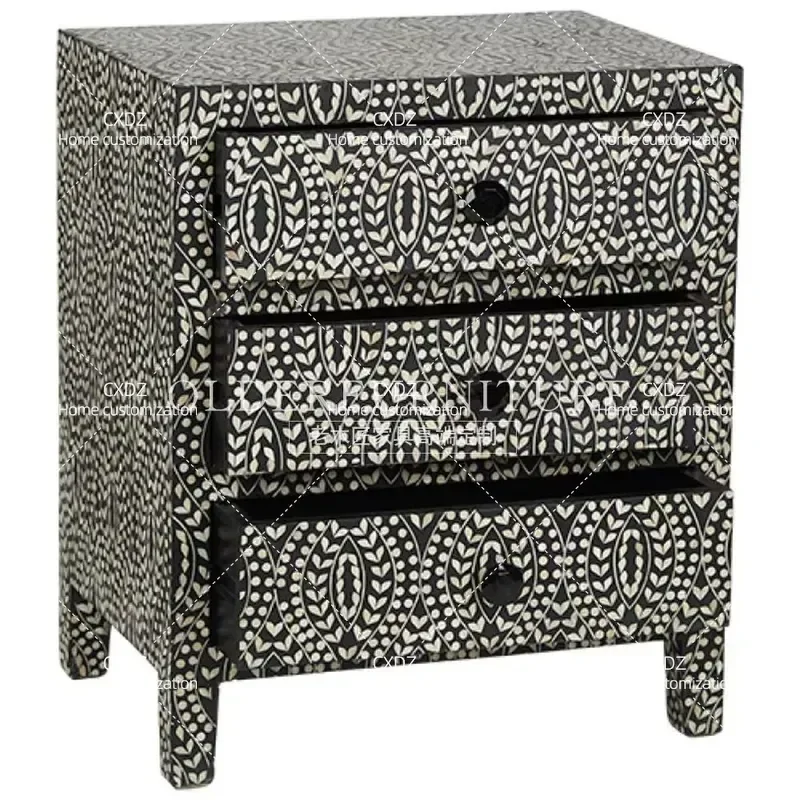 American Retro Bedside Table with Storage Drawer French Light Luxury Solid Wood Artificial Hand Painted Nightstand Cabinet