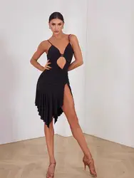 ZYM Latin Dance Dress Pink Red Black Color Sexy Hollow Daning little Dress #2430