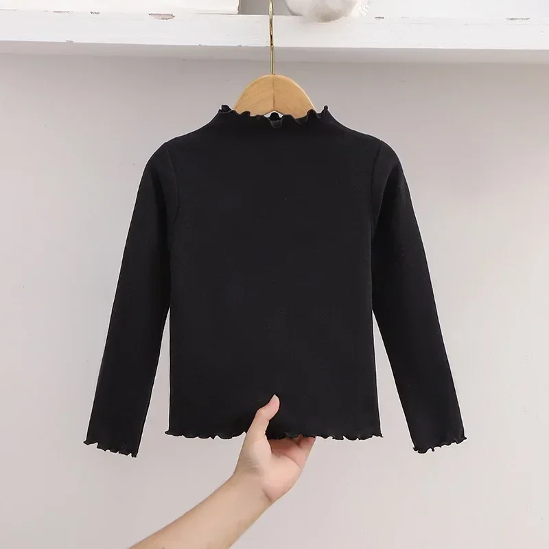 ربيع الخريف الأطفال الفتيات 1 قطعة تي شيرت بلون نصف عالية الياقة طويلة الأكمام قاعدة قميص الاطفال الملابس #3