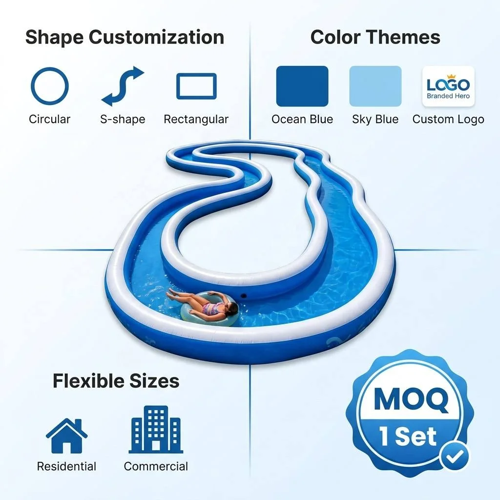 Personalized inflatable lazy river 0.9mm pvc large outdoor rafting river asymmetrical shape swimming pool adult backyard  river