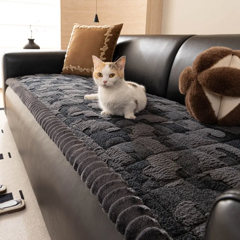 1 piece of jacquard fabric anti-slip sofa cover and cushion winter plush sofa mat sofa stain-resistant mat.