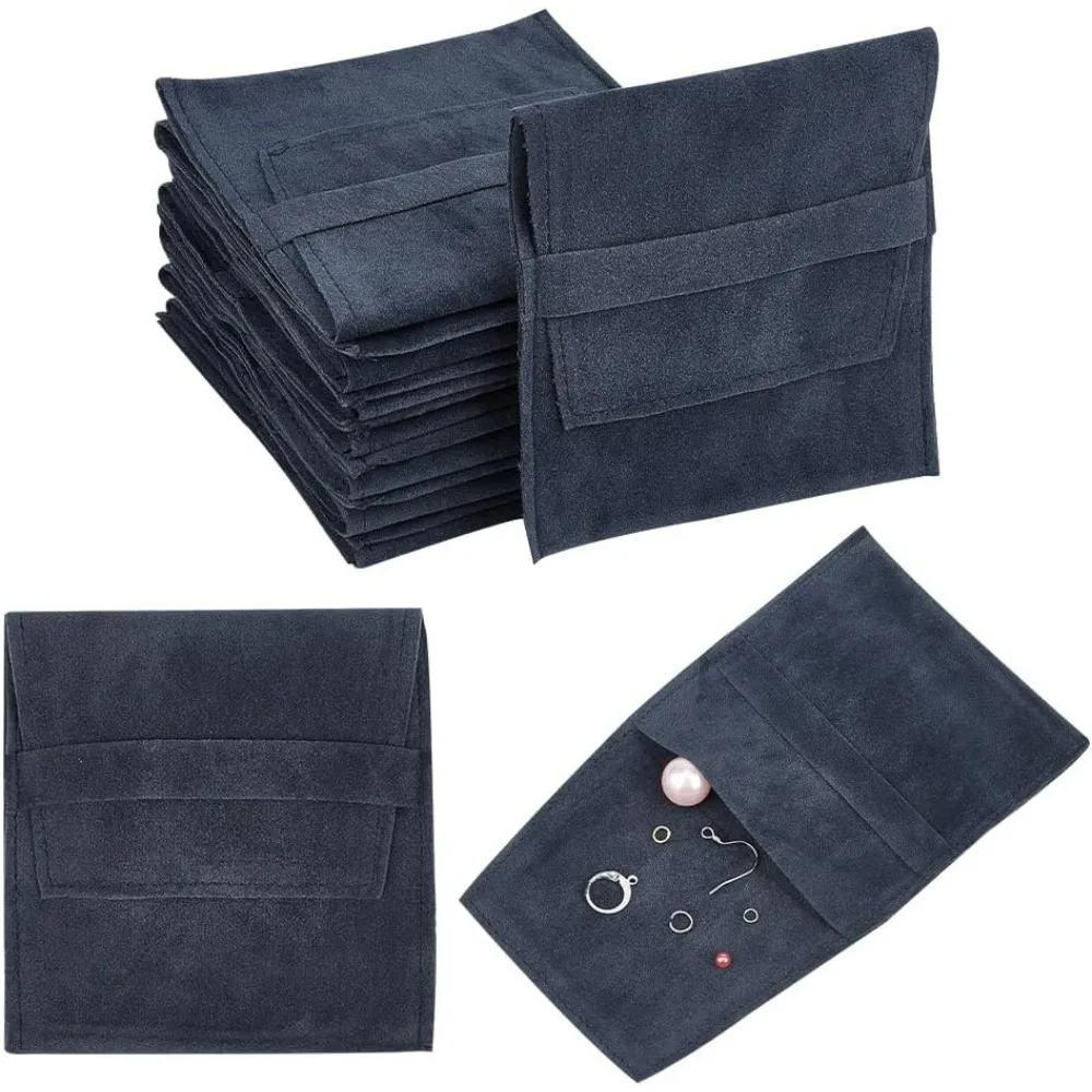 24 Pcs Dark Blue-grey Microfiber Jewelry Pouch Pocket Cosmetic Bag Velvet Jewelry Flap Pouches Folding Envelope Bag for Earrings