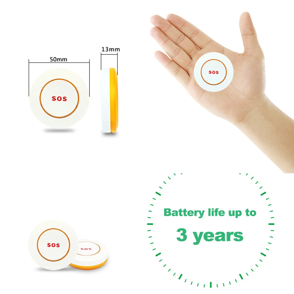 TAIBOAN Mini Round Shape Elderly Emergency Button SOS Wireless 433M Sensor Button Home Burglar Work for 433MHz Home Alarm System