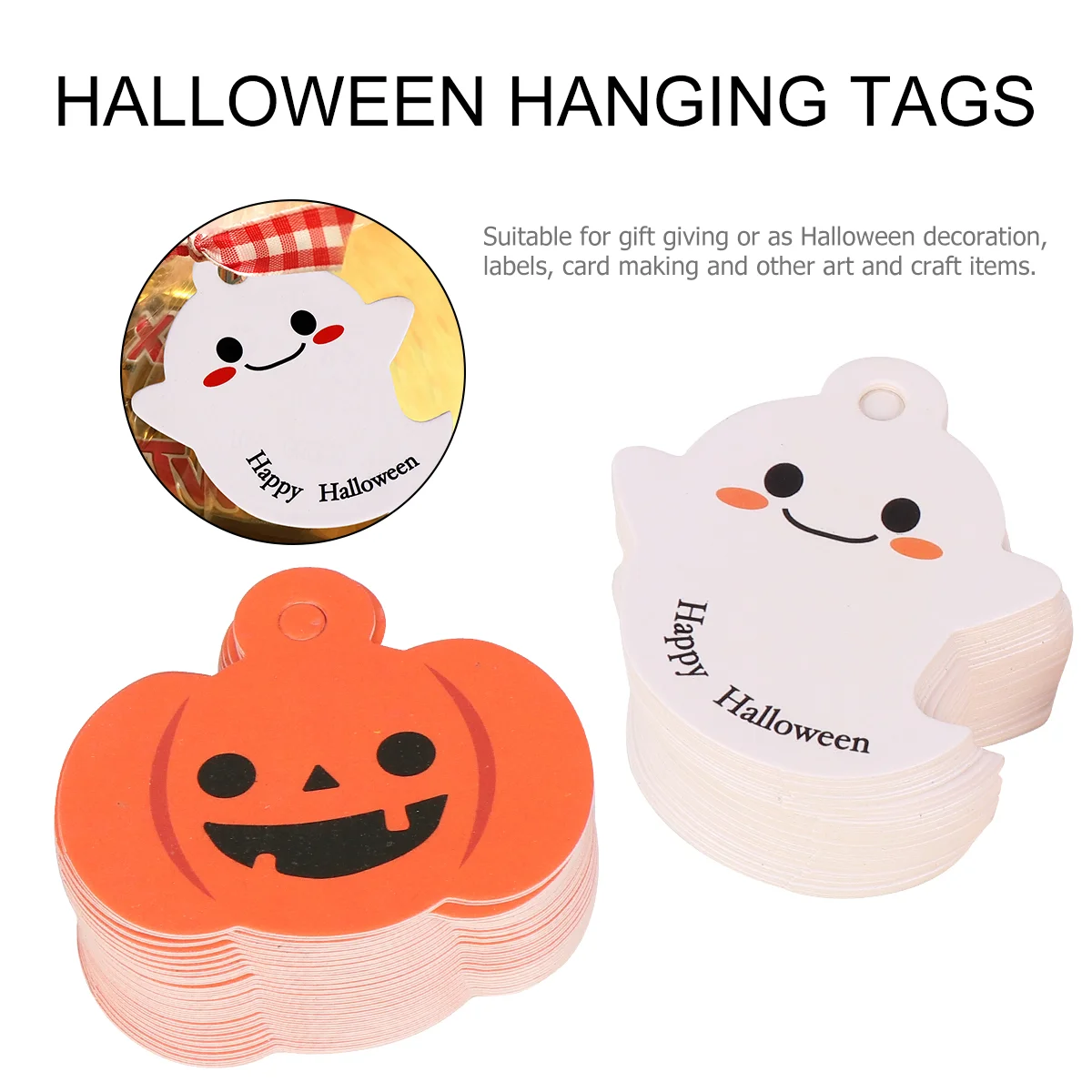 Hang Tag Bookmark dekorasi Halloween Tag dengan pra-potongan lubang DIY gantung kertas liontin menghias hadiah