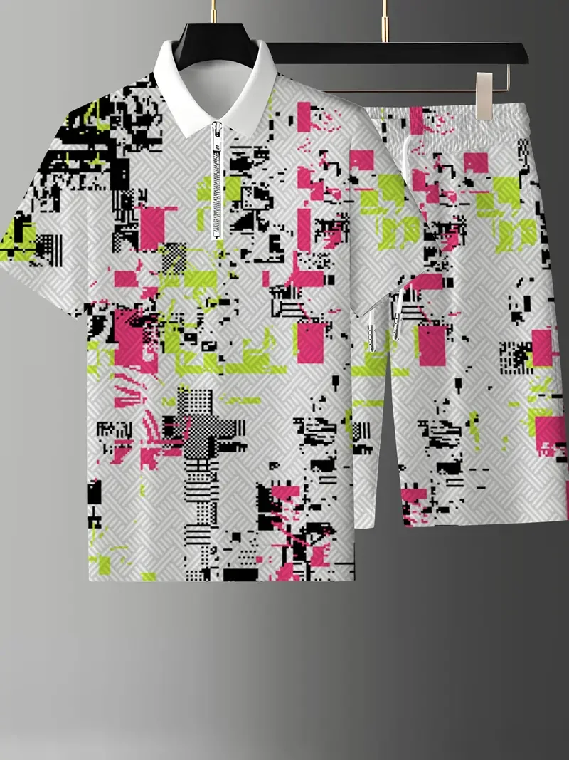 

Men's Polo suit, Brightly Colored 3D Printed Shirts And shorts, Neutral streetwear, Polo Shirt And Capri Pants Set