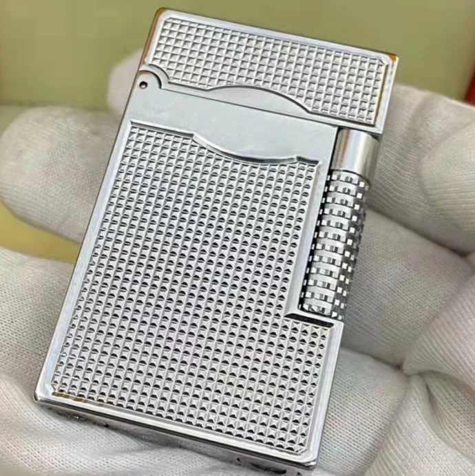 Grid Engraved Flint Gas Lighter,Refillable Butane Vintage Luxury Metal Smoking Accessory for Cigar Cigarette Men Gift