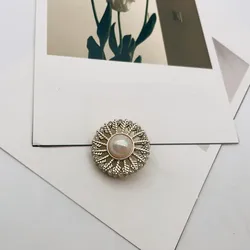 6PCS New Small Hollow Pearl Flowers Metal Button DIY Shanked Shirt Sweater Decorative Button