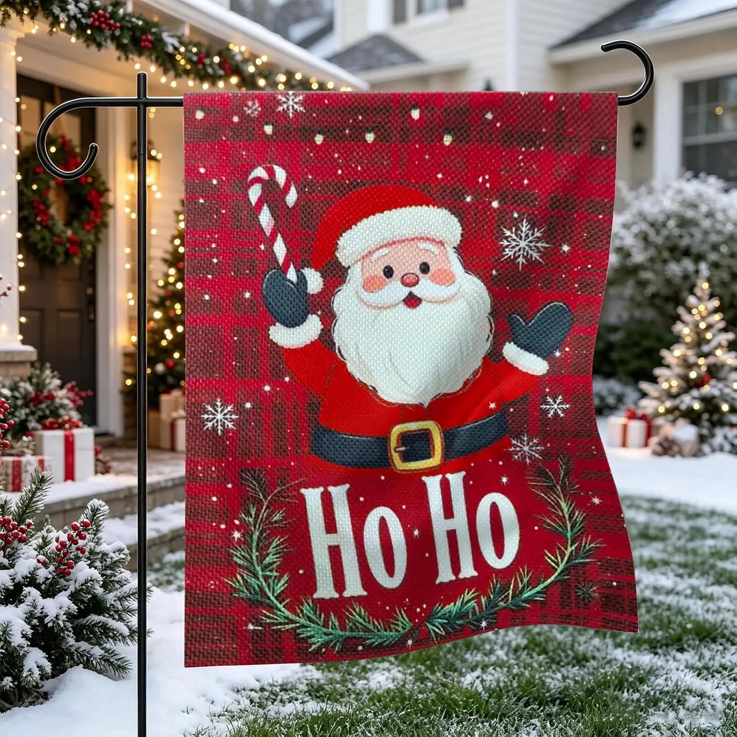 Christmas Santa Claus Garden Flag 12×18 Inch Candy Cane Snowflake Yard Flag yyi