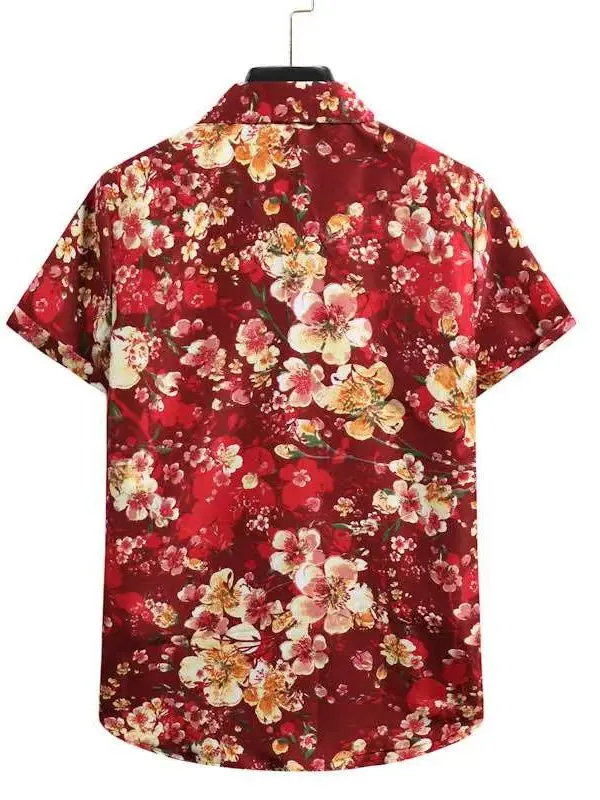 

Summer New Men's Beach Flower Shirt Short-Sleeved Loose Fit Thickened PU Leather CleanFit Style for Middle-Aged And Elderly