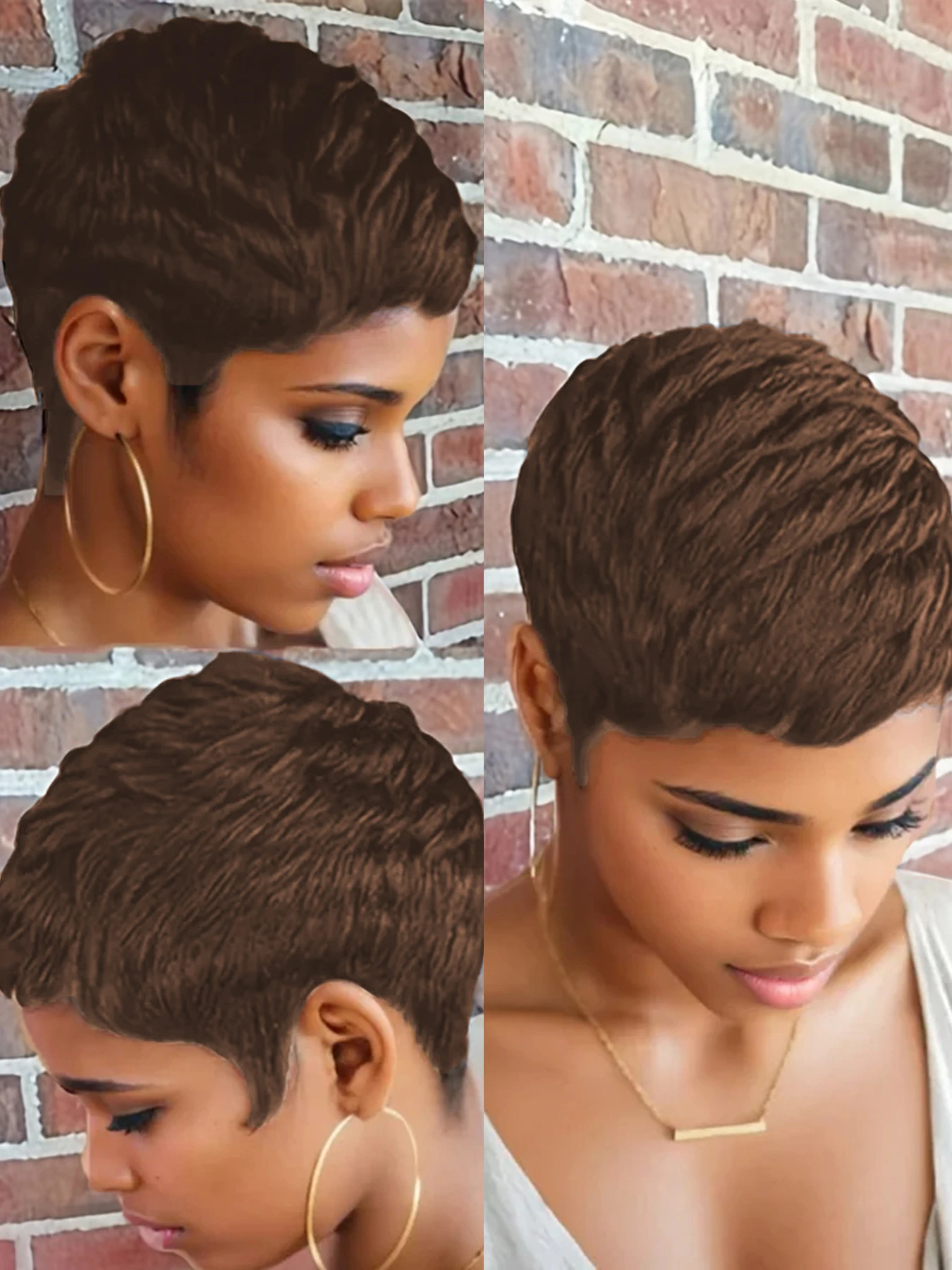 Curly Wave Wig Pixie Cut Wig for Women Full Machine Made Wig 150% Density 4 Inch Halloween Wig