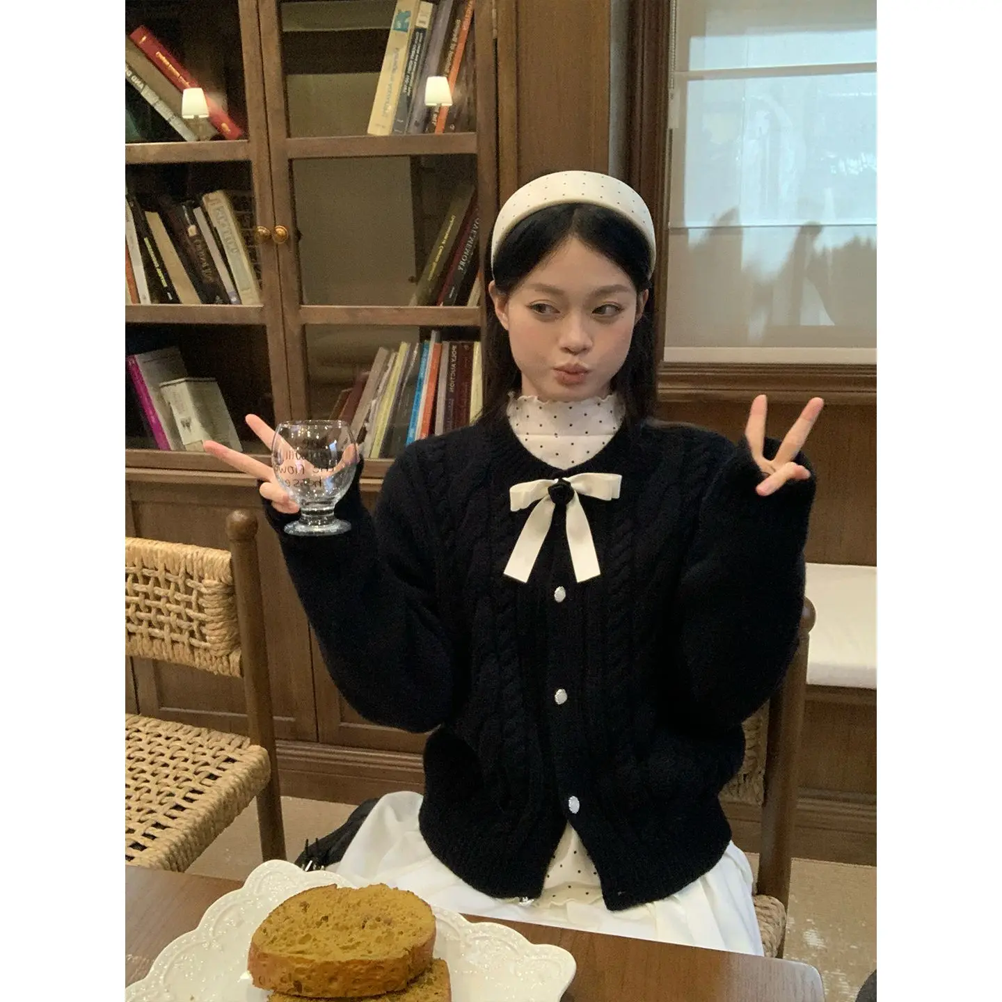 

Cardigans Long Woman Sweaters Womens Autumn Openknit Kintwears Flocking Soft Mid-Sleeve Chunky Detail All-Match Decorated Tender