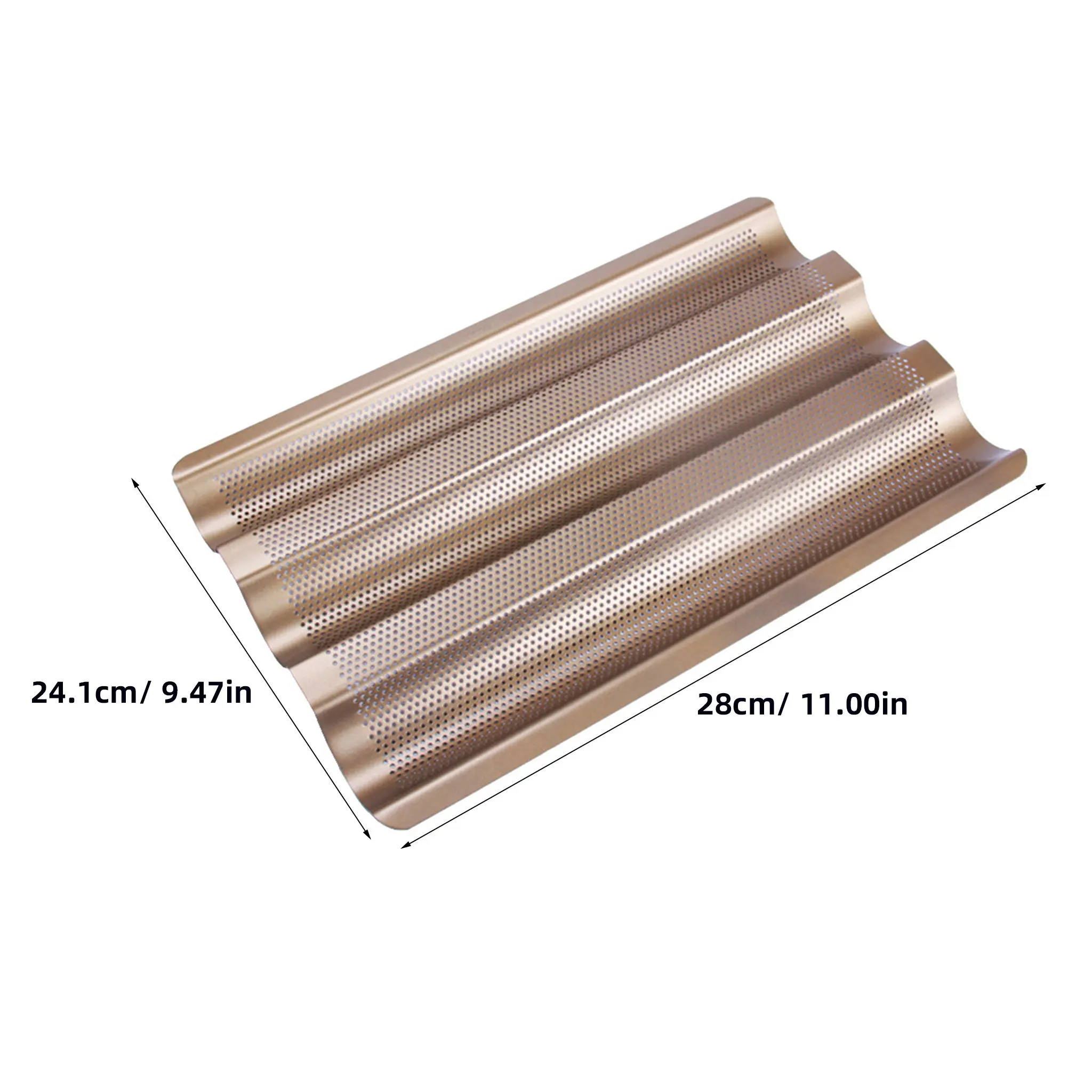 1Pcs Food Safe Nonstick French Bread Mold Tray Heavy Carbon Steel 3 Slot Perforated Golden Baking Sheet for Artisan Bread Loaf
