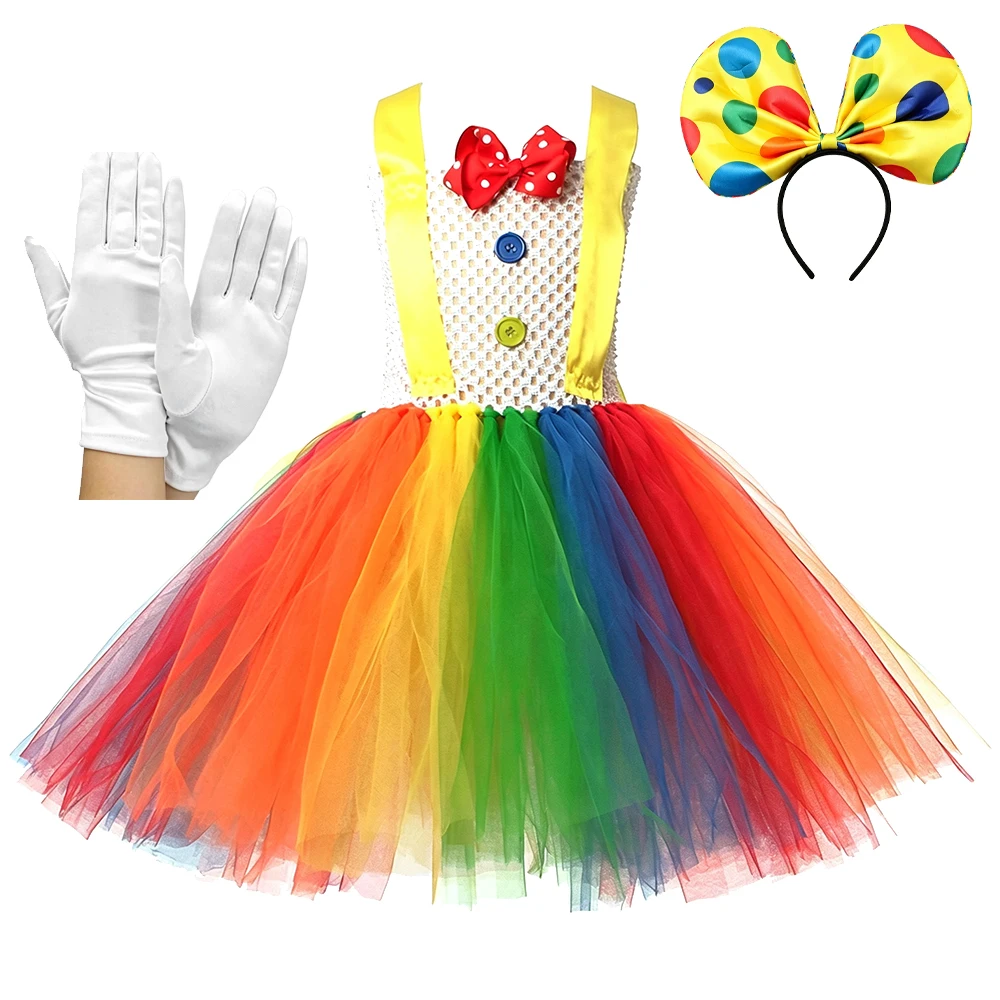 Buntes Regenbogen-Clown-Tutu-Kleid für Mädchen, Weihnachten, Halloween, Neujahrsparty, lustiges Zirkus-Clown-Kostüm für Kinder, Geschenk 1-12 Jahre – Detail 5